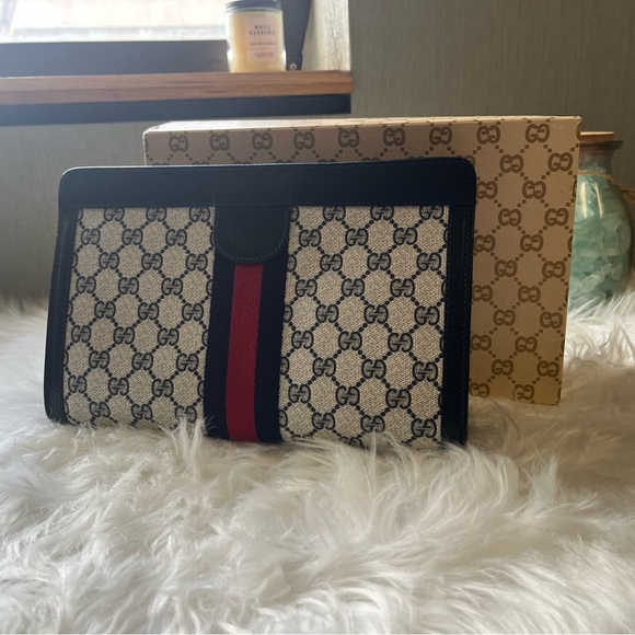 Gucci Handbags - Gucci GG Supreme Cherryline and Navy Clutch Bag